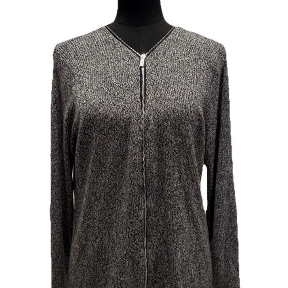 Calvin Klein Women's Long Sleeve Gray Sweater, Silver Zipper, Size XL